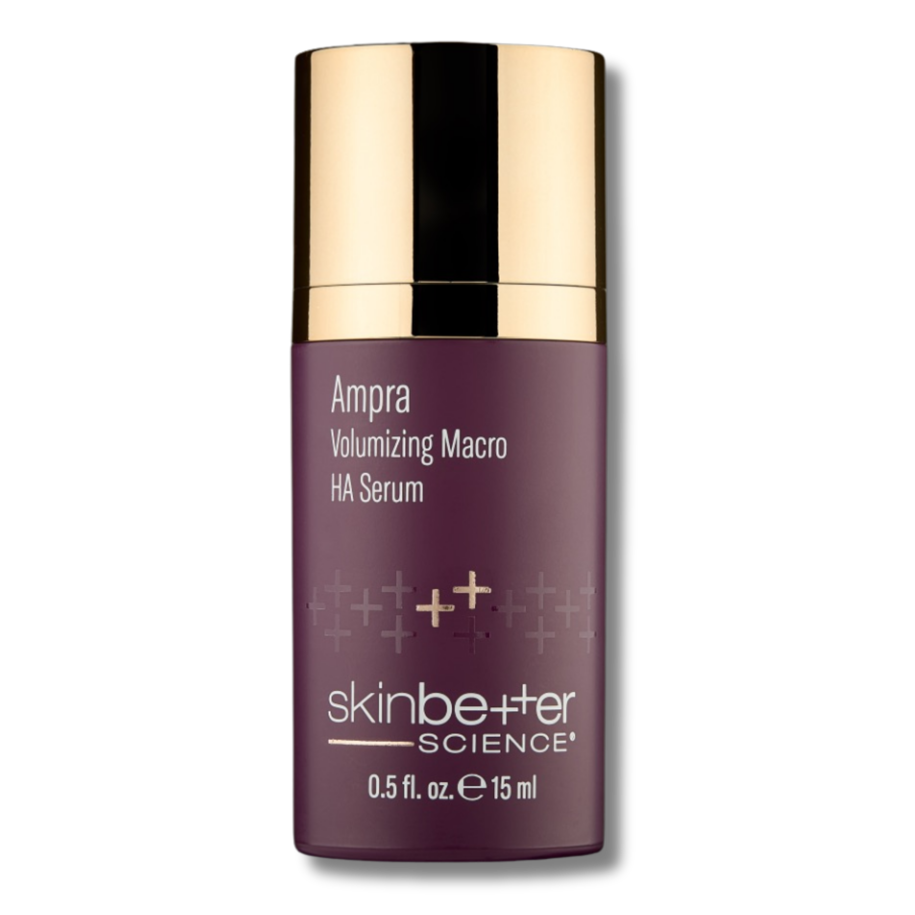 Skincare serum bottle with gold cap on a white background